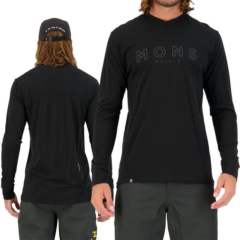 Mons Royale Men's Long Sleeve Redwood Enduro VLS Jersey  - 2XL - Black - Black