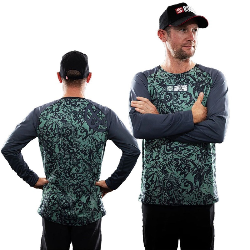 Rubber Side Down His Sidewinder Long Sleeve Jersey - L - Eucalyptus
