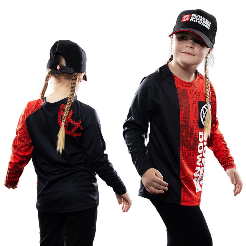 Rubber Side Down Youth Matrix Long Sleeve Jersey - Youth 14 - Red