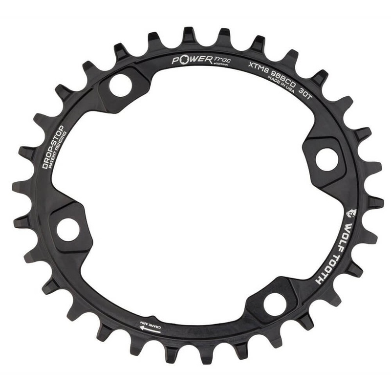Wolf Tooth 4 Bolt Alloy Drop-Stop Chainring - 96 BCD - Shimano Asymmetrical - Oval - Black - 30T