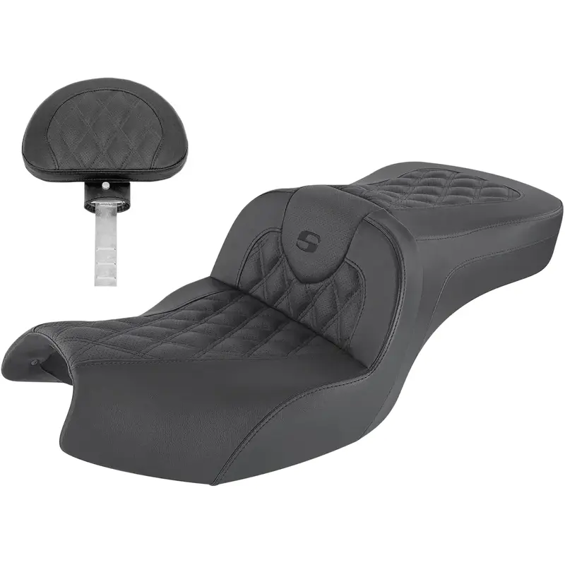SADDLEMEN Roadsofa* Fits Seat - With Backrest - Full Lattice Stitch - Black -