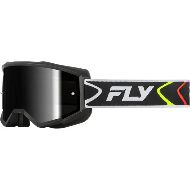 FLY RACING ZONE GOGGLE BLACK/WHITE W/BLACK MIRROR/SMOKE LENS