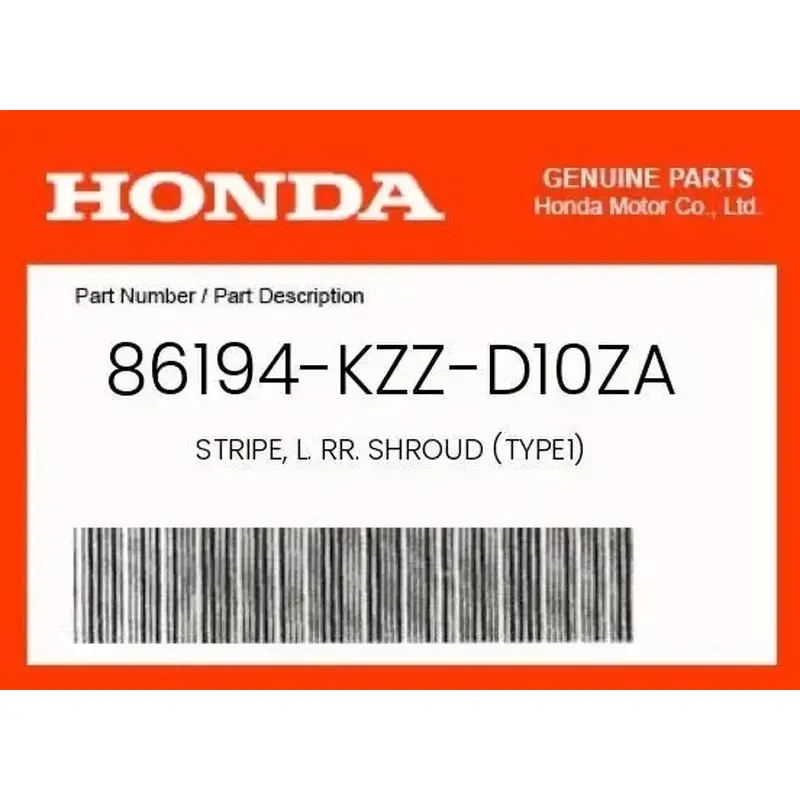 HONDA GENUINE OEM STRIPE, L. RR. SHROUD  (Type1) - 86194-KZZ-D10ZA