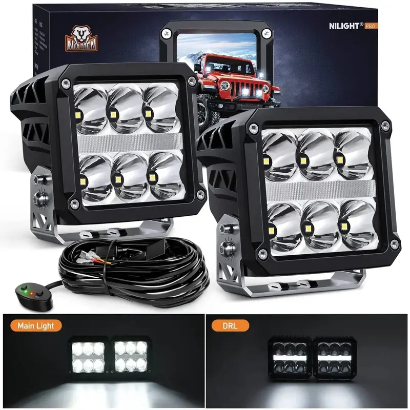 4 Inch 60W 6487LM Square DRL Spot LED Pods (Pair) | 16AWG DT Wire