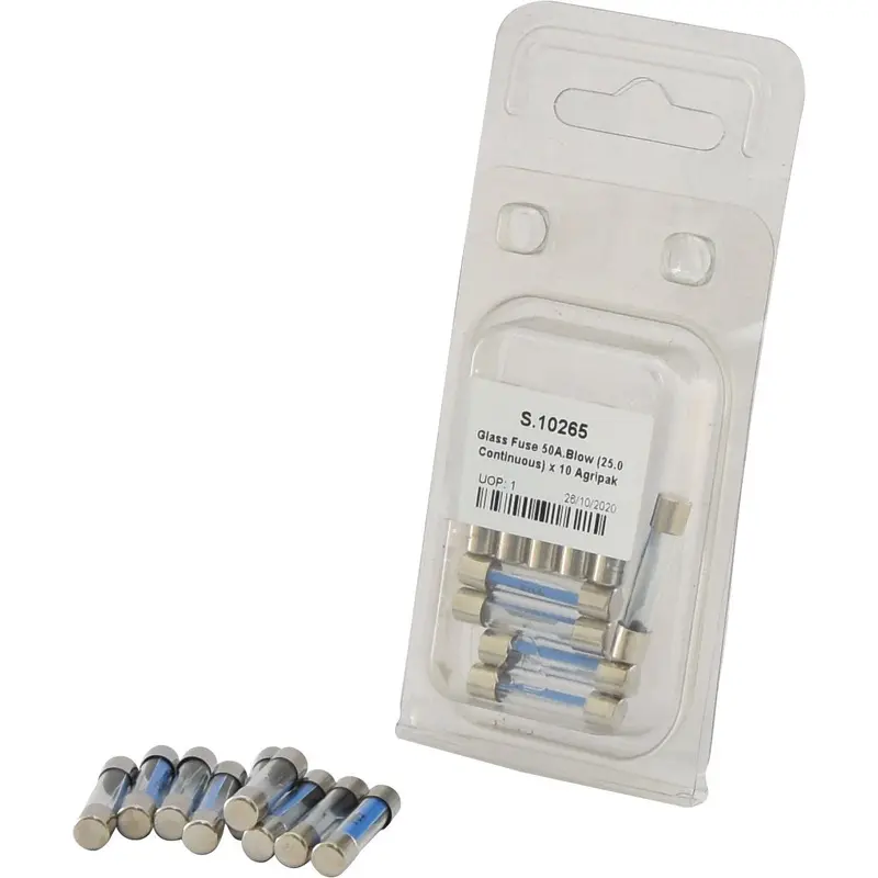 Glass Fuse, Blow Rating: 50, 10 pcs. Agripak | Sparex Part No.S.10265