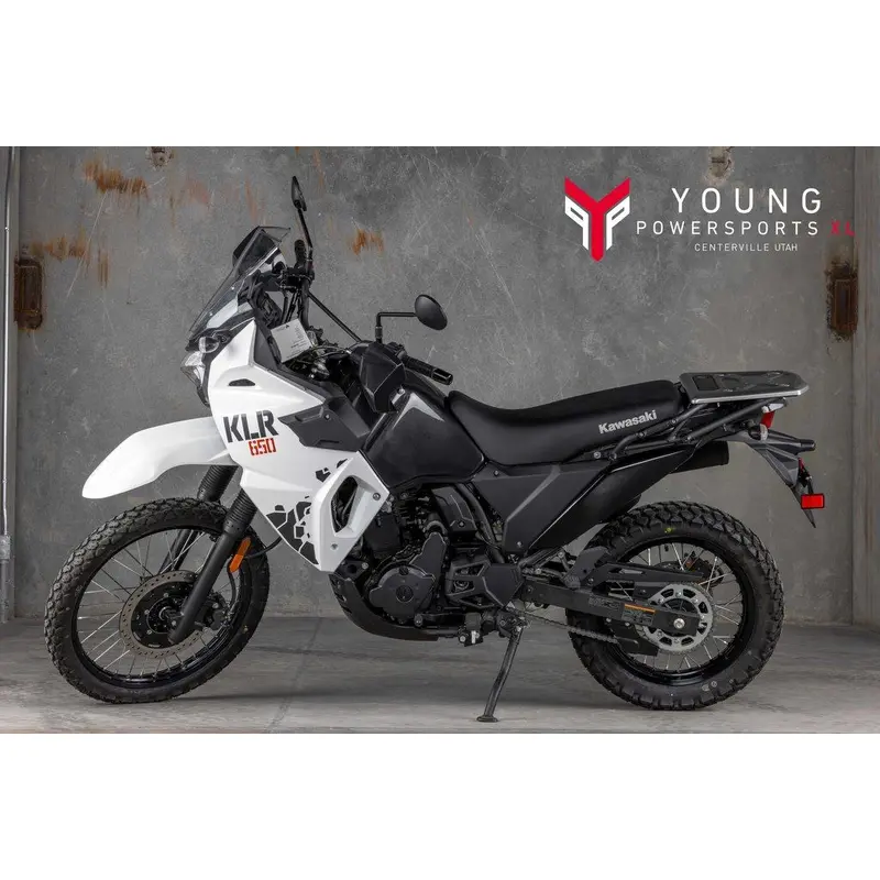 New 2025 Kawasaki KLR650 Pearl Crystal White/Metallic Carbon Gray