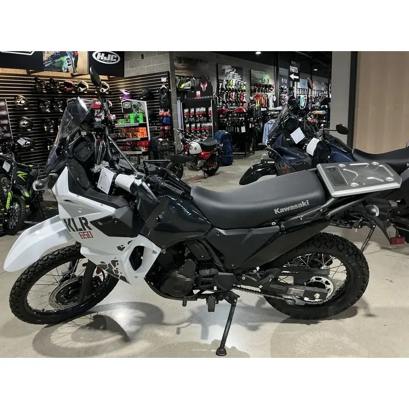 New 2025 Kawasaki KLR650 S Pearl Crystal White/Metallic Carbon Gray