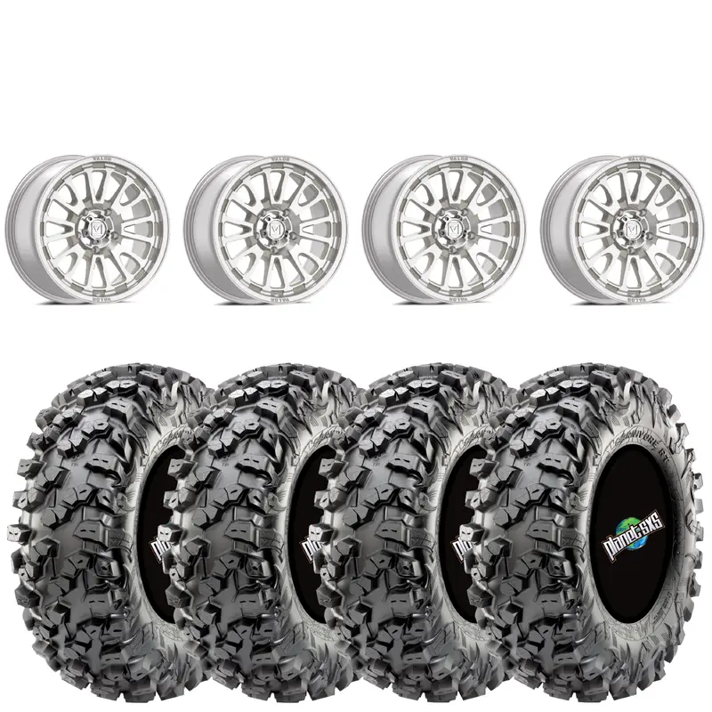 Valor V14 Raw Machined 15x7 5+2 4X156 on Maxxis Carnivore RT 30x10-15 8-ply
