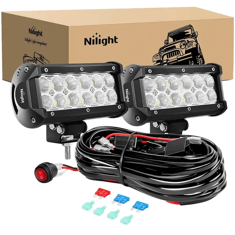 6.5 Inch 36W Double Row Flood LED Light Bar Kit | 10FT Wire 3Pin Switch