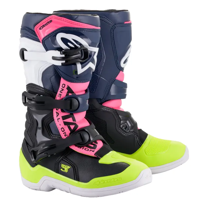 Alpinestars Tech 3s Youth Boots Black/Dark Blue/Pink Fluo Size 08