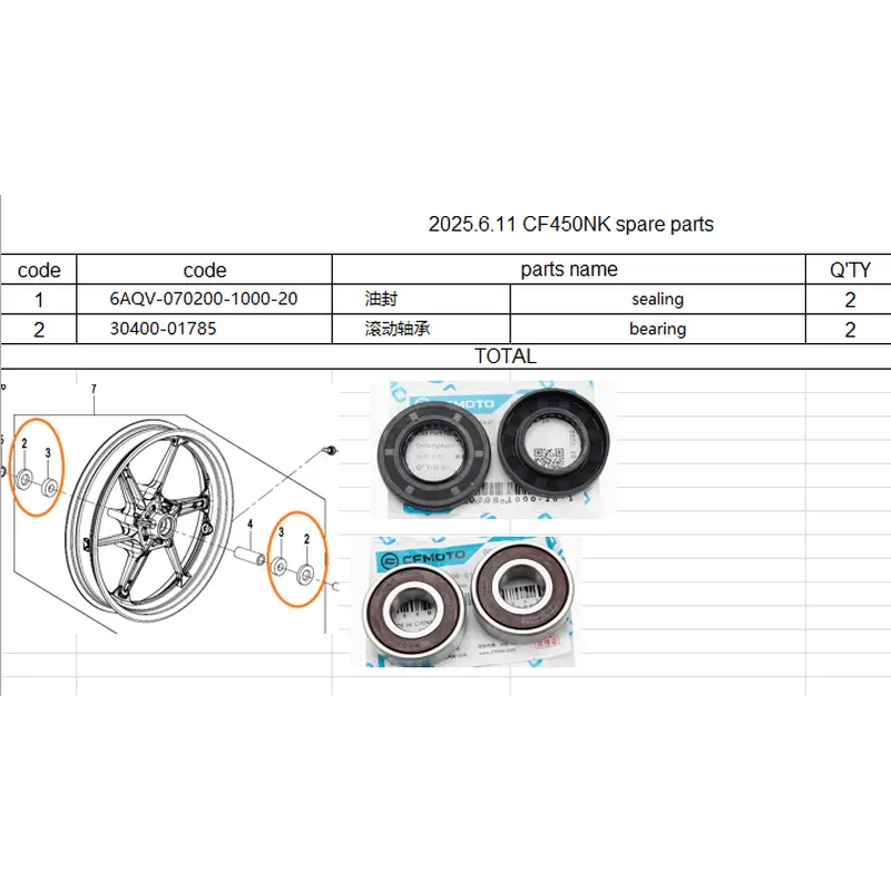 2pcs sealings and 2pcs bearing suit front wheel of CF450NK