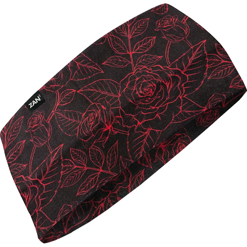 ZAN HEADGEAR SportFlex? Headband - Black and Red Roses HBL206