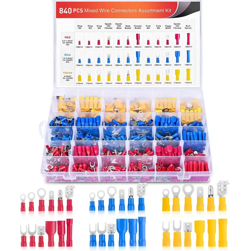 840Pcs Electrical wire terminal crimp connectors