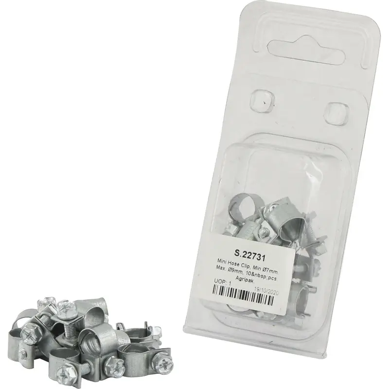 Mini Hose Clip, Min 7mm, Max. 9mm, 10 pcs. Agripak. | Sparex Part No.S.22731