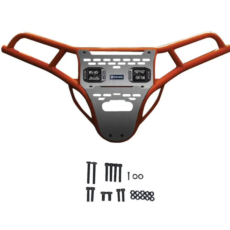 Ravek - Front Bumper/Skid Plate with White Lights - Orange -Polaris - RZR XP 1000