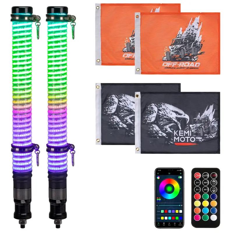 2PCS 2FT COB Fat Whip Lights w/Turning Signal Function for UTV ATV Buggy Boat