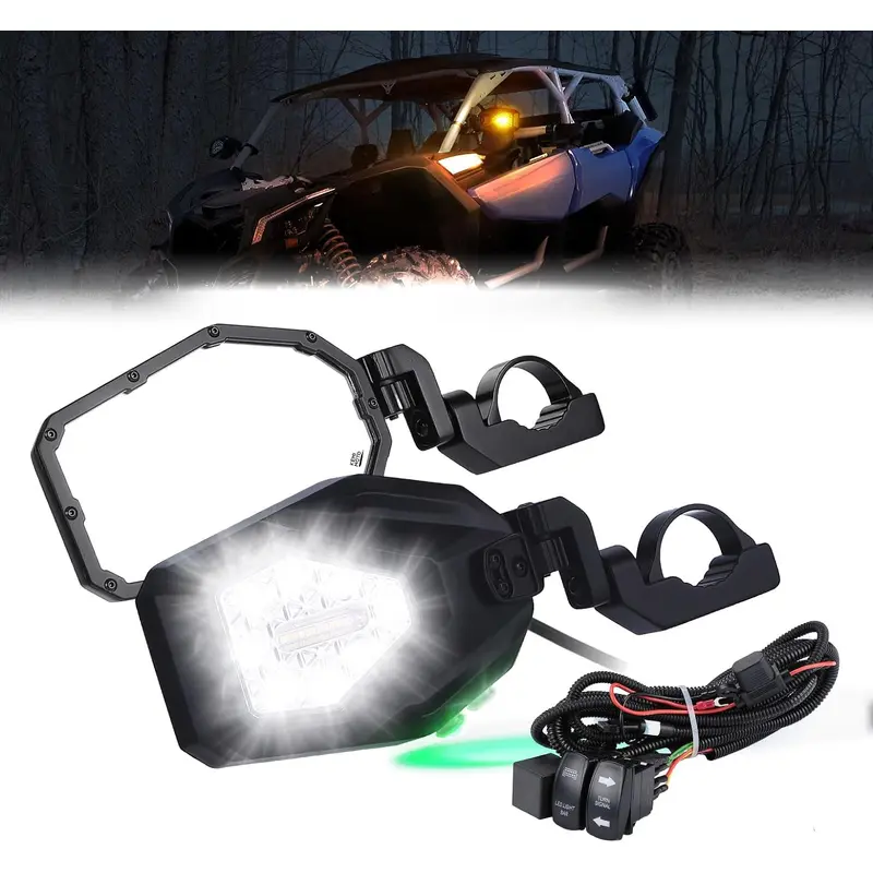 UTV LED Lighted Side Mirrors with Flowing Turn Signal for Polaris RZR XP Turbo