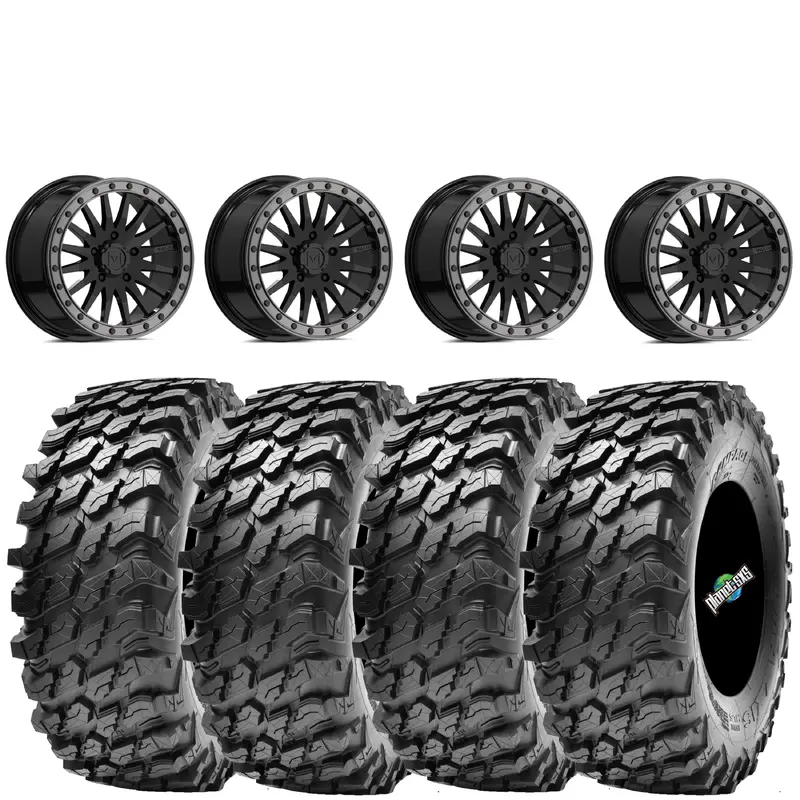 VALOR OFFROAD V06 GLOSS BLACK BEADLOCKS ON MAXXIS RAMPAGE