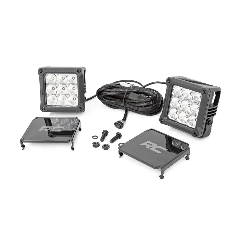ROUGH COUNTRY 4-INCH SQUARE CREE LED LIGHTS - (PAIR | CHROME SERIES W/ COOL WHITE DRL)