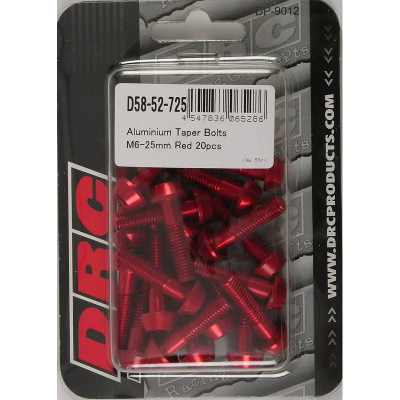 DRC ALUMINUM TAPER BOLTS RED M6X25MM 20/PK D58-52-725